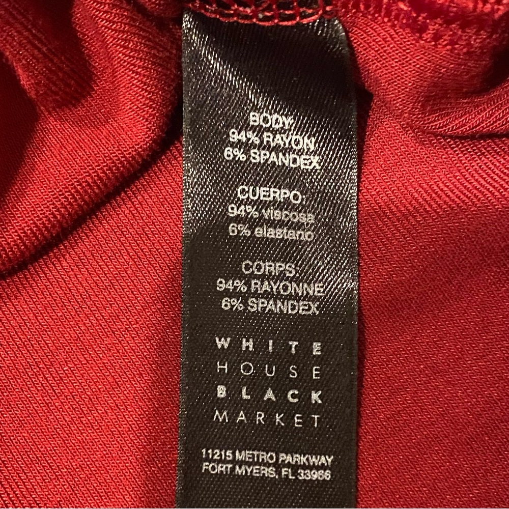 White House Black Market Red Long Sleeve Cold Shoulder Ruched Top Small - Picture 11 of 11